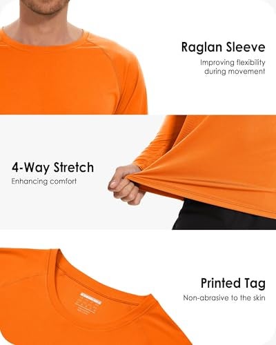 Boladeci Swim Shirts for Men Rash Guard Long Sleeve UPF 50+ UV Protection Sun Block SPF Cool Athletic Gym Tee Shirts for Men Hiking Running (Orange) - Image 5