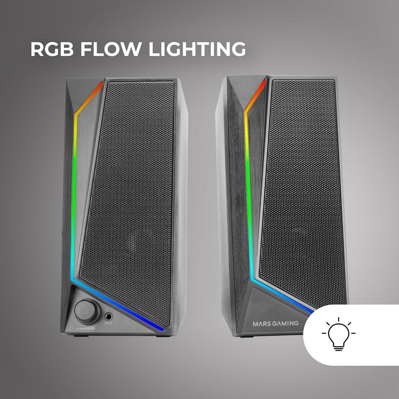 MARS GAMING MARSGAMING MS72, Gaming Speakers 15W, RGB Flow Backlight, 2 Active Transducers, DSP Chipset, USB Plug&Play and 3.5mm Jack Connector, Volume Control Knob and Audio Port Headphones, Black - Image 3