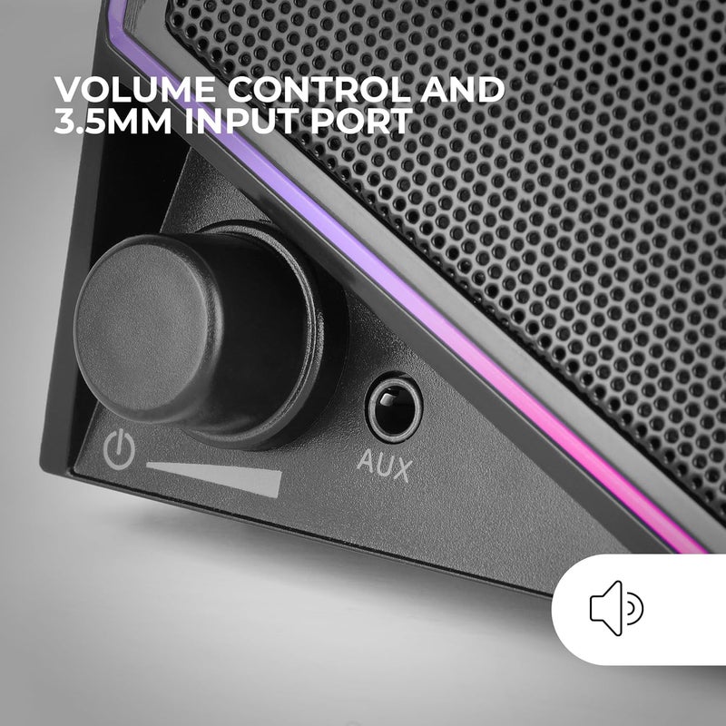 MARS GAMING MARSGAMING MS72, Gaming Speakers 15W, RGB Flow Backlight, 2 Active Transducers, DSP Chipset, USB Plug&Play and 3.5mm Jack Connector, Volume Control Knob and Audio Port Headphones, Black - Image 5