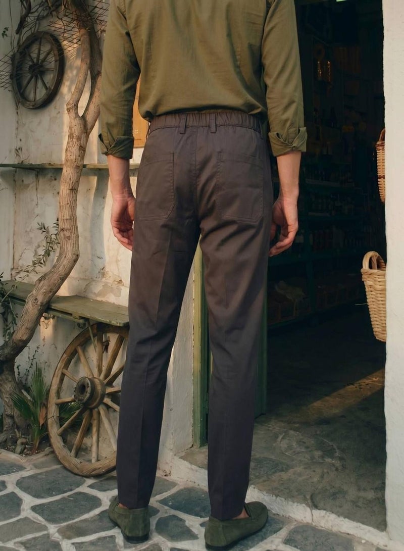 Dennis Lingo Men Charcoal Poly Solid Full Chinos Tapered Trouser - Image 3