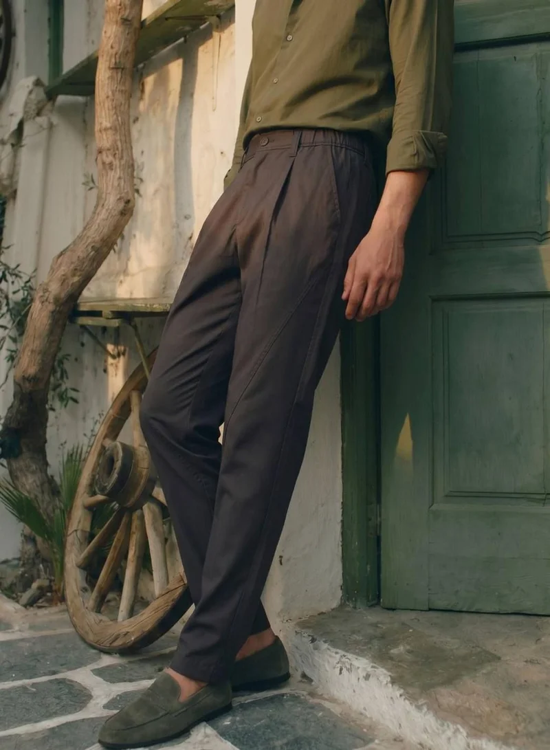 Dennis Lingo Men Charcoal Poly Solid Full Chinos Tapered Trouser