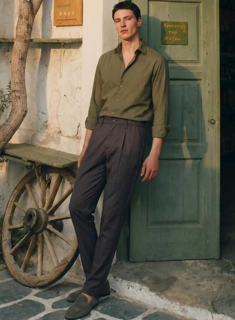 Dennis Lingo Men Charcoal Poly Solid Full Chinos Tapered Trouser - Image 1