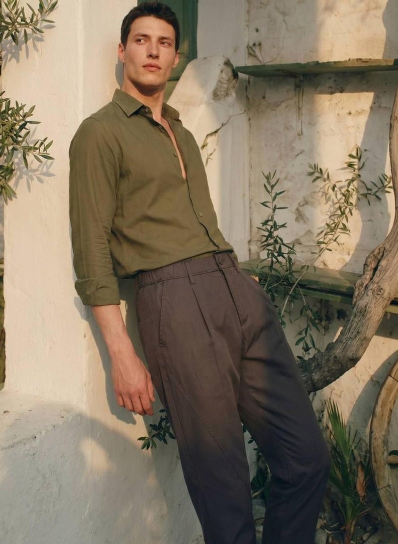 Dennis Lingo Men Charcoal Poly Solid Full Chinos Tapered Trouser - Image 5