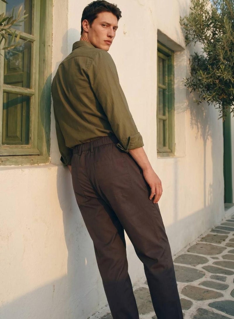 Dennis Lingo Men Charcoal Poly Solid Full Chinos Tapered Trouser - Image 4
