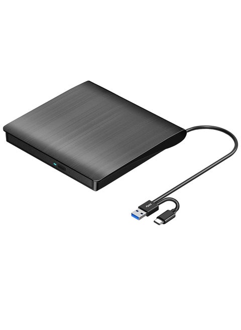 مشغل دي في دي بوينت خارجي سي دي/دي في دي USB 3.0/نوع C، محرك اقراص ضوئية رفيع CD/DVD ROM، قارئ اعادة كتابة محمول للكمبيوتر واللاب توب وماك بوك وماك وويندوز 7/8.1/10 لينكس او اس