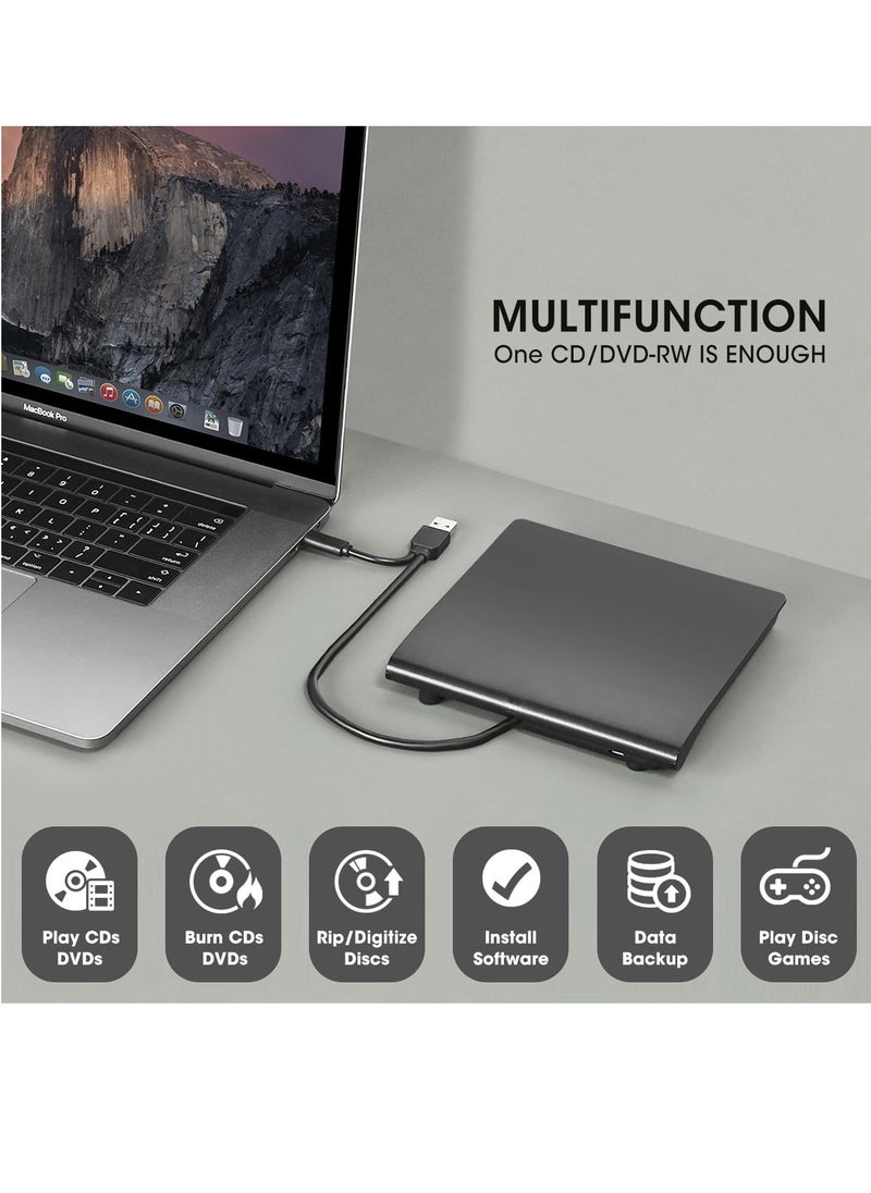 بوينت - مشغل دي في دي بوينت خارجي سي دي/دي في دي USB 3.0/نوع C، محرك اقراص ضوئية رفيع CD/DVD ROM، قارئ اعادة كتابة محمول للكمبيوتر واللاب توب وماك بوك وماك وويندوز 7/8.1/10 لينكس او اس - Image 1