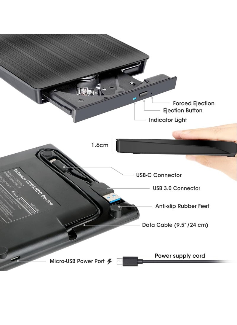 بوينت - مشغل دي في دي بوينت خارجي سي دي/دي في دي USB 3.0/نوع C، محرك اقراص ضوئية رفيع CD/DVD ROM، قارئ اعادة كتابة محمول للكمبيوتر واللاب توب وماك بوك وماك وويندوز 7/8.1/10 لينكس او اس - Image 1