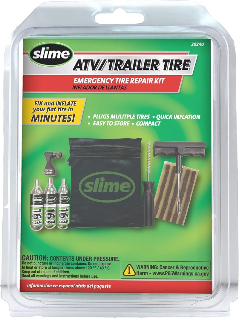 Slime طقم إصلاح وضخ الإطارات 20240، إطارات بدون أنبوب، إصلاح طارئ للثقب للمقطورات والدراجات الرباعية، سريع وسهل، يحتوي على مضخة صغيرة - Image 1