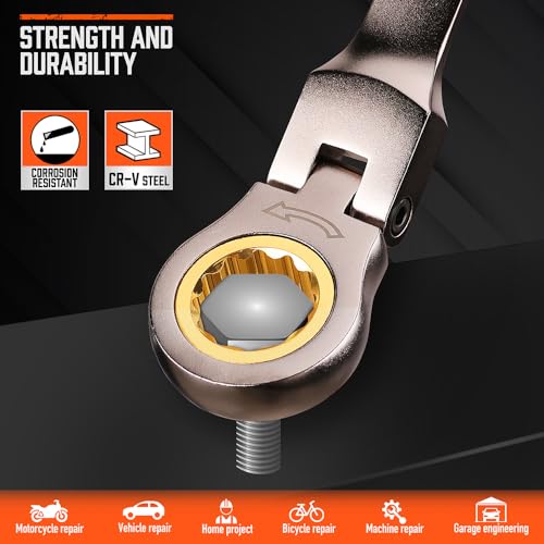 HORUSDY 24-Piece Flex-Head Ratcheting Wrench Set | Metric and SAE | Ratchet Combination Wrenches Set with Organizer | 72-Teeth | Chrome Vanadium Steel | 8-19 mm & 1/4” to 7/8“ - Image 4