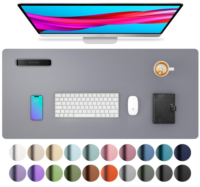 Aothia Leather Desk Pad Protector, Mouse Pad, Office Desk Mat, Non-Slip PU Leather Desk Blotter, Laptop Desk Pad, Waterproof Desk Writing Pad for Office and Home (31.5" x 15.7", Light Grey) - Image 1