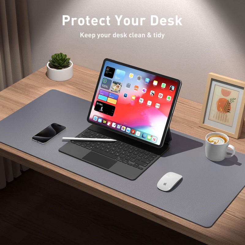 Aothia Leather Desk Pad Protector, Mouse Pad, Office Desk Mat, Non-Slip PU Leather Desk Blotter, Laptop Desk Pad, Waterproof Desk Writing Pad for Office and Home (31.5" x 15.7", Light Grey) - Image 3