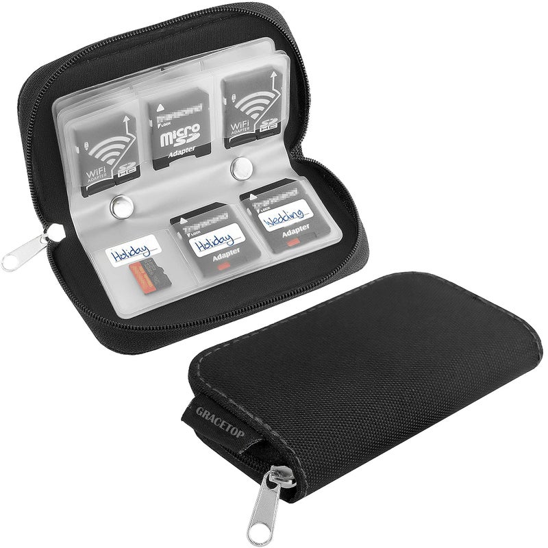 GRACETOP Memory SD Card Case, 2 Packs Micro SD Card Holder Wallet Storage 22 Slot SD Micro SD CF SDHC SDXC MMC Secure Digital Compact Flash Cards