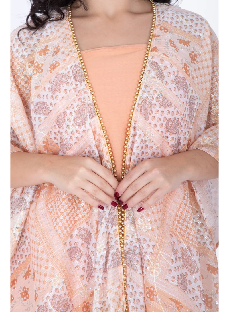 اكسا جلابية قصيرة بتصميم شال عصري برتقالي