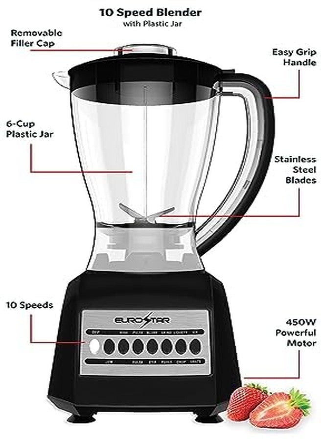 EUROSTAR EBL820BK 450W 10-Speed Plastic Jar Blender, Black - Image 3