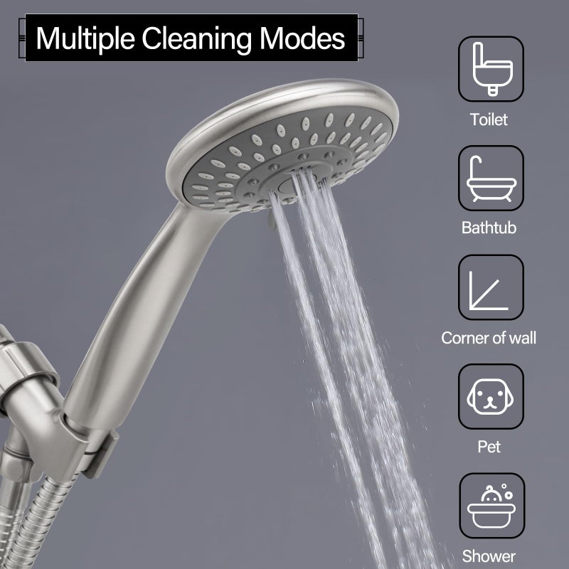 Briout Shower Head with Handheld, 5-Settings Showerhead High Pressure Powerful Water Spray Shower Head Set with 59 Inch Stainless Steel Hose and Bracket, Brushed Nickel - Image 4