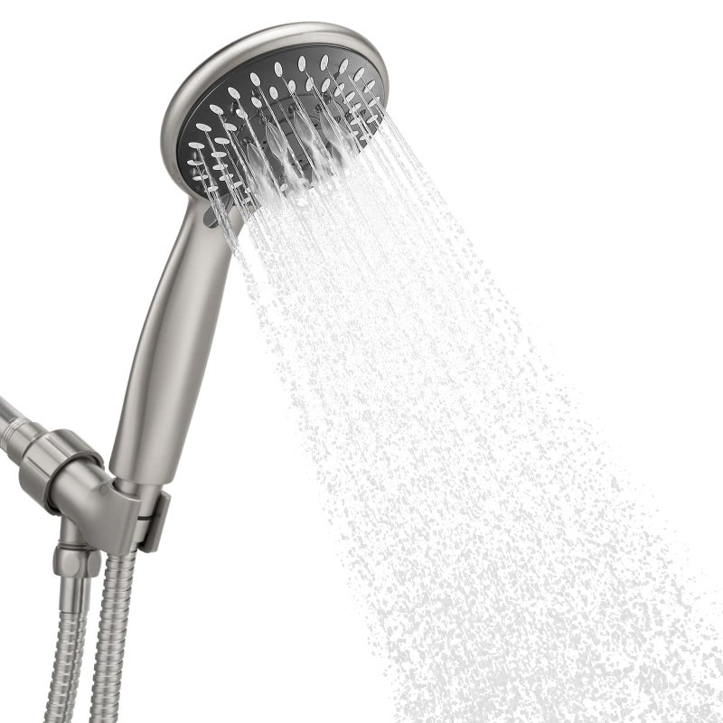 Briout Shower Head with Handheld, 5-Settings Showerhead High Pressure Powerful Water Spray Shower Head Set with 59 Inch Stainless Steel Hose and Bracket, Brushed Nickel - Image 1