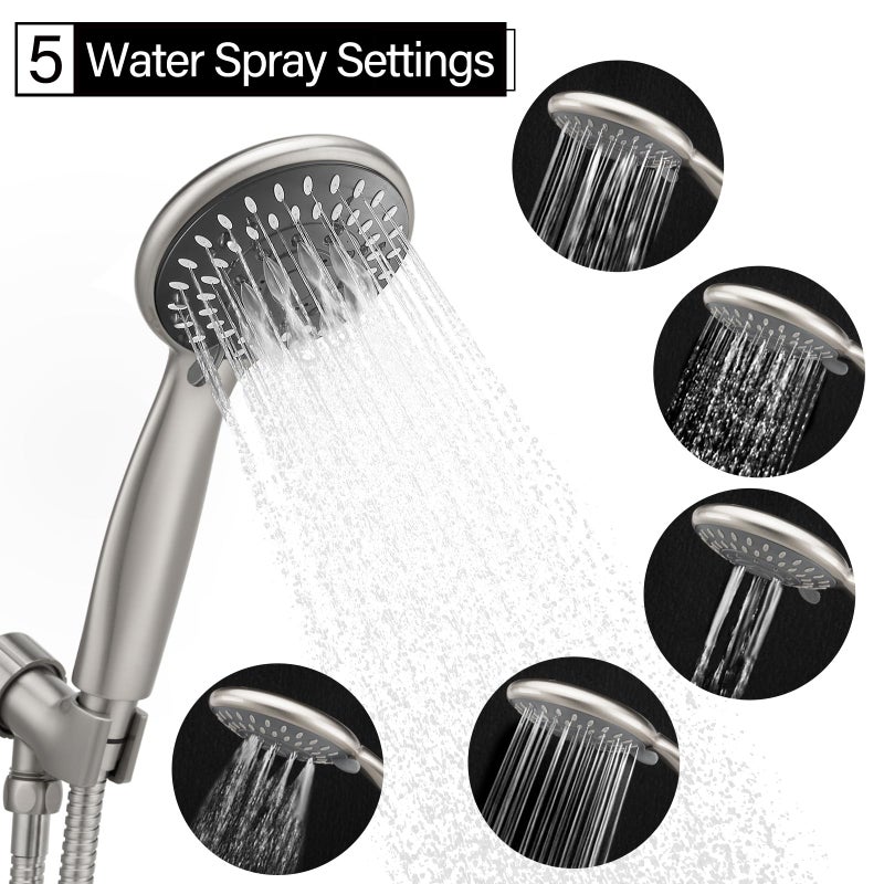 Briout Shower Head with Handheld, 5-Settings Showerhead High Pressure Powerful Water Spray Shower Head Set with 59 Inch Stainless Steel Hose and Bracket, Brushed Nickel - Image 2