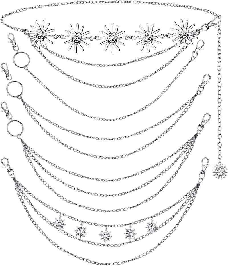 Jadive 5 Pieces Chain Belt Jeans Pants Pocket Waist Multi-Layer Hip Hop Metal Wallet Chain for Men Women - Image 1