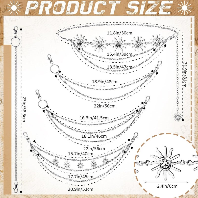 Jadive 5 Pieces Chain Belt Jeans Pants Pocket Waist Multi-Layer Hip Hop Metal Wallet Chain for Men Women - Image 3