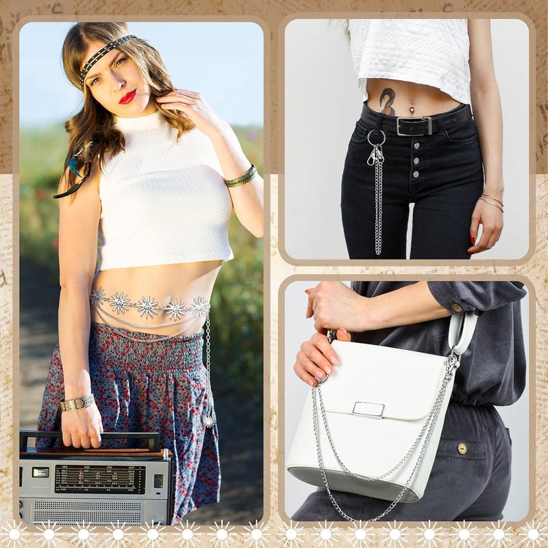 Jadive 5 Pieces Chain Belt Jeans Pants Pocket Waist Multi-Layer Hip Hop Metal Wallet Chain for Men Women - Image 4