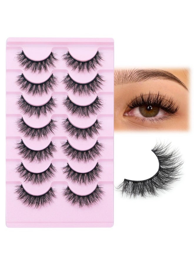 FANXITON Wispy False Eyelashes Natural Look Short Mink Lashes Fluffy Curly 3D Faux Mink Eyelashes 7 Pairs Pack  - Image 1
