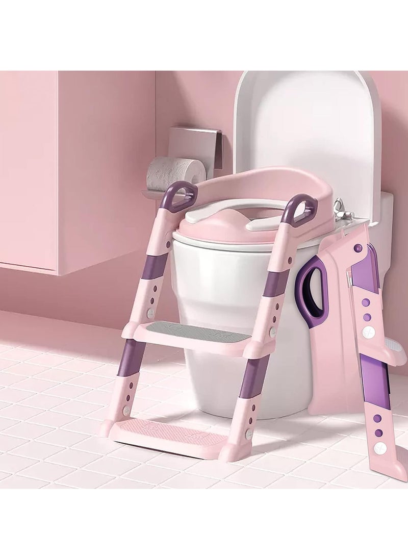 FABTEX - Toilet Training Seat with Ladder Toilet Training Seat and Toilet Seat for Kids Boys Girls Toddlers Comfortable and Safe with Anti-Slip Pads Ladder Pink & Purple - Image 1