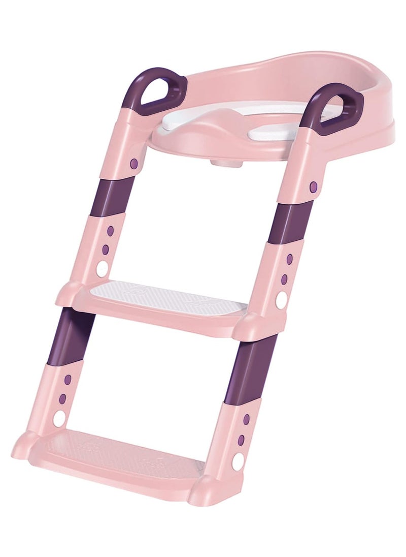 FABTEX - Toilet Training Seat with Ladder Toilet Training Seat and Toilet Seat for Kids Boys Girls Toddlers Comfortable and Safe with Anti-Slip Pads Ladder Pink & Purple - Image 1