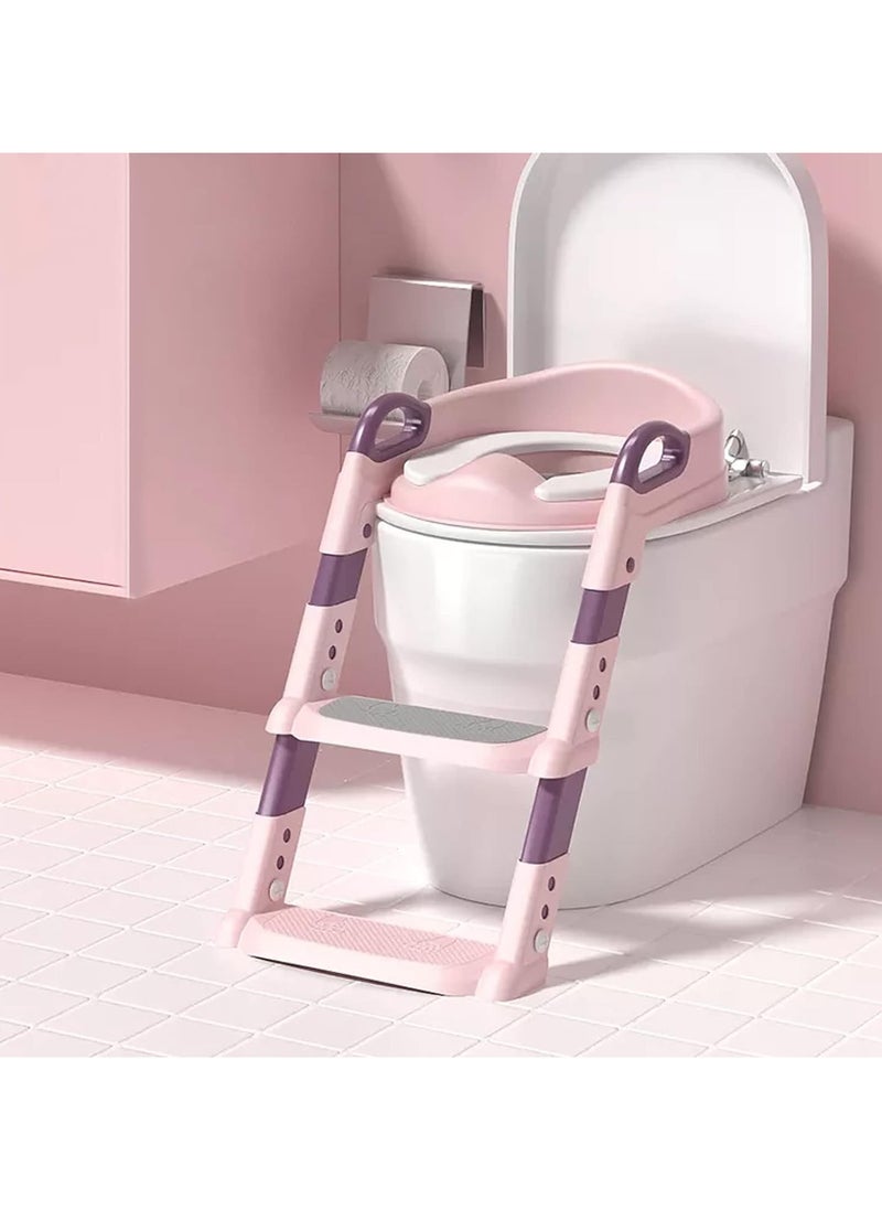 FABTEX - Toilet Training Seat with Ladder Toilet Training Seat and Toilet Seat for Kids Boys Girls Toddlers Comfortable and Safe with Anti-Slip Pads Ladder Pink & Purple - Image 1