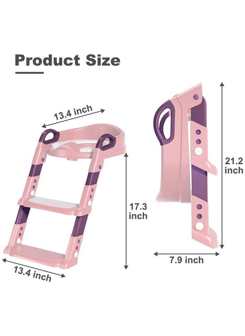 FABTEX - Toilet Training Seat with Ladder Toilet Training Seat and Toilet Seat for Kids Boys Girls Toddlers Comfortable and Safe with Anti-Slip Pads Ladder Pink & Purple - Image 1