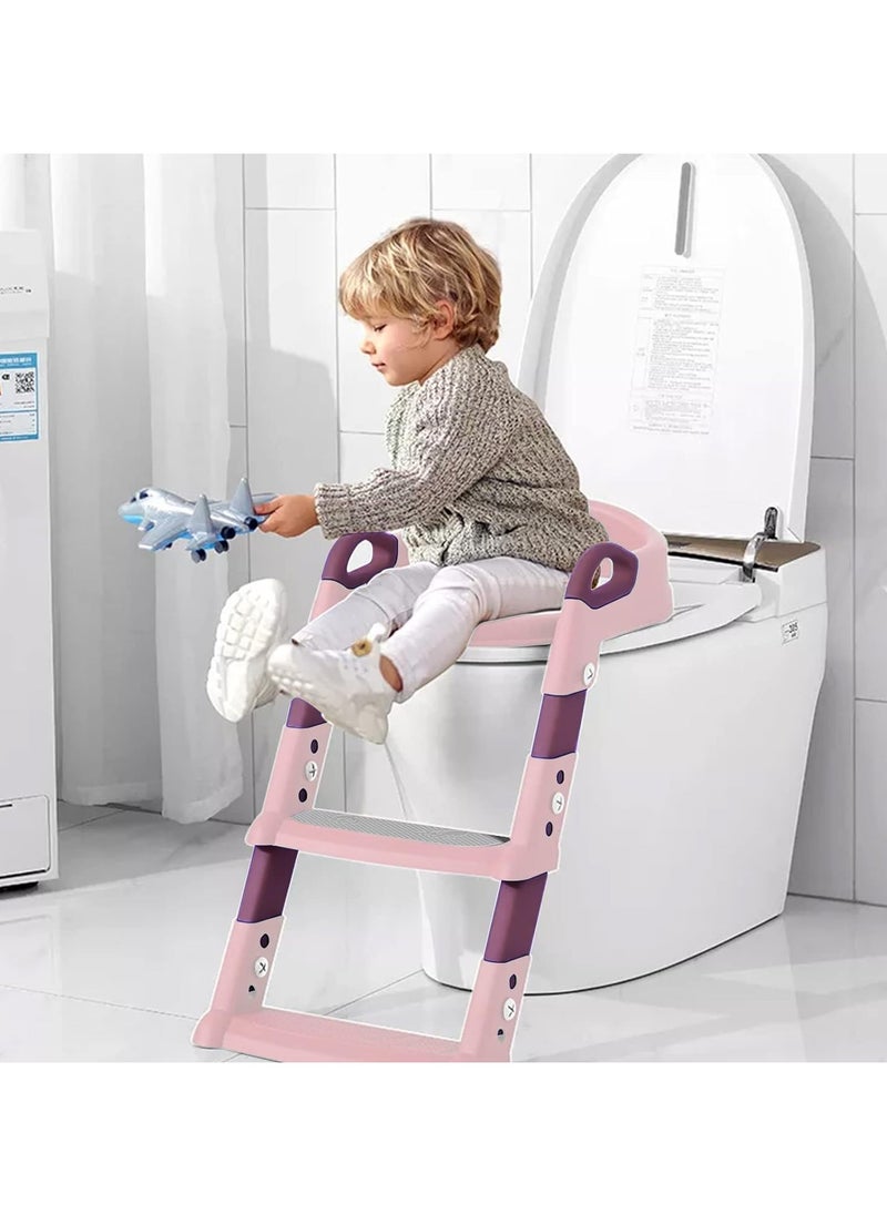 FABTEX - Toilet Training Seat with Ladder Toilet Training Seat and Toilet Seat for Kids Boys Girls Toddlers Comfortable and Safe with Anti-Slip Pads Ladder Pink & Purple - Image 1