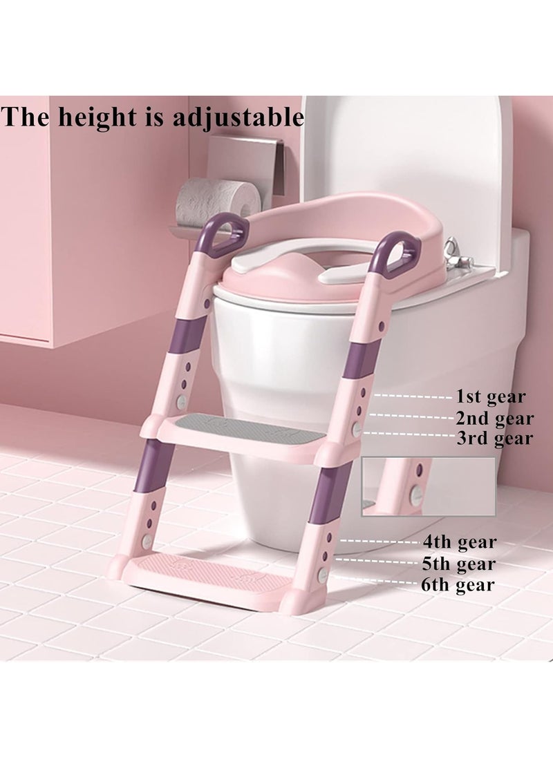 FABTEX - Toilet Training Seat with Ladder Toilet Training Seat and Toilet Seat for Kids Boys Girls Toddlers Comfortable and Safe with Anti-Slip Pads Ladder Pink & Purple - Image 1