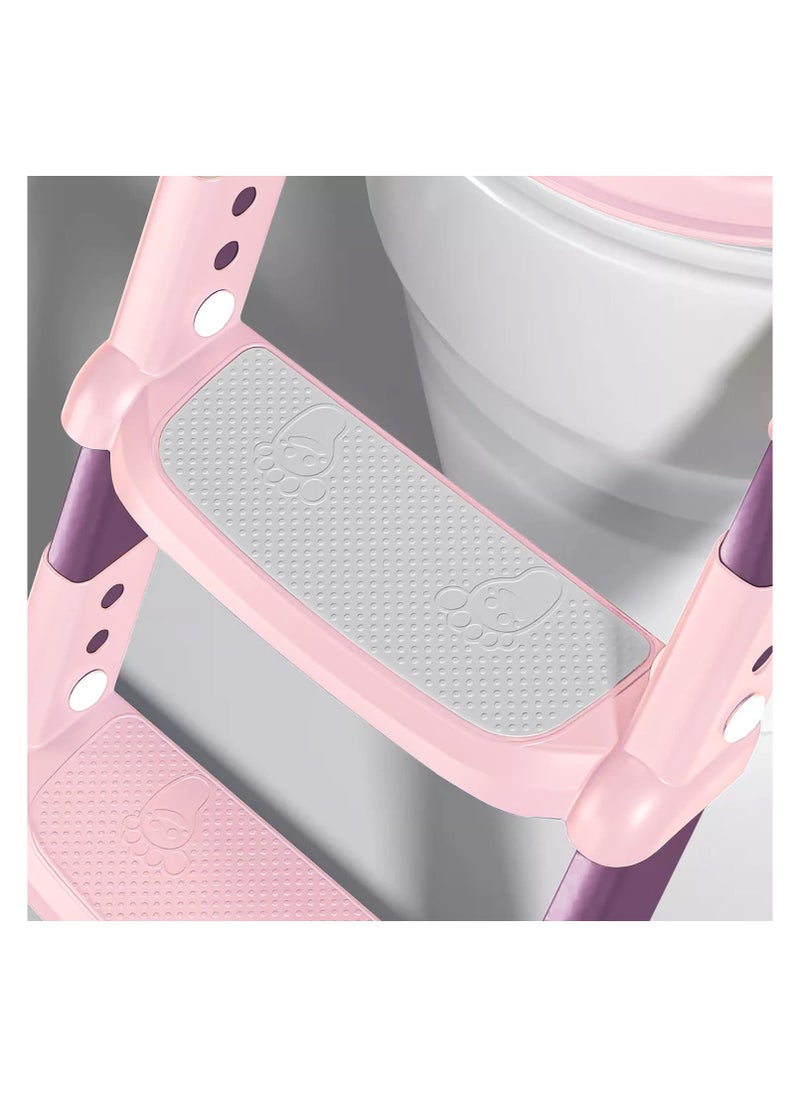 FABTEX - Toilet Training Seat with Ladder Toilet Training Seat and Toilet Seat for Kids Boys Girls Toddlers Comfortable and Safe with Anti-Slip Pads Ladder Pink & Purple - Image 1