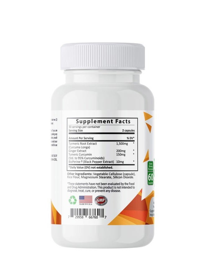 Sundhed Natural كبسولات الكركم النقي (60 كبسولة) - مكمل كركم طبيعي 100% مع 95% من الكركمين القياسي - أقراص كركم قوية، مكملات دعم المفاصل الكركم - Image 2