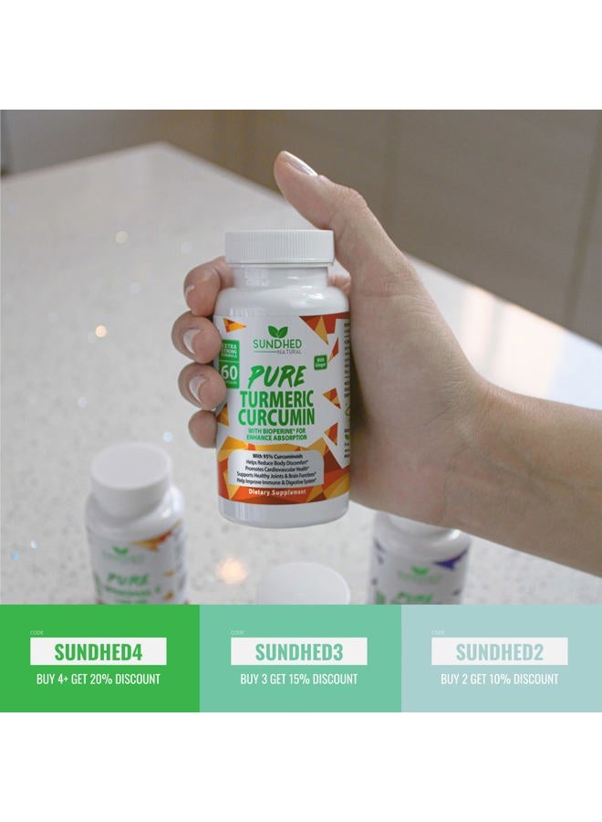 Sundhed Natural كبسولات الكركم النقي (60 كبسولة) - مكمل كركم طبيعي 100% مع 95% من الكركمين القياسي - أقراص كركم قوية، مكملات دعم المفاصل الكركم - Image 4