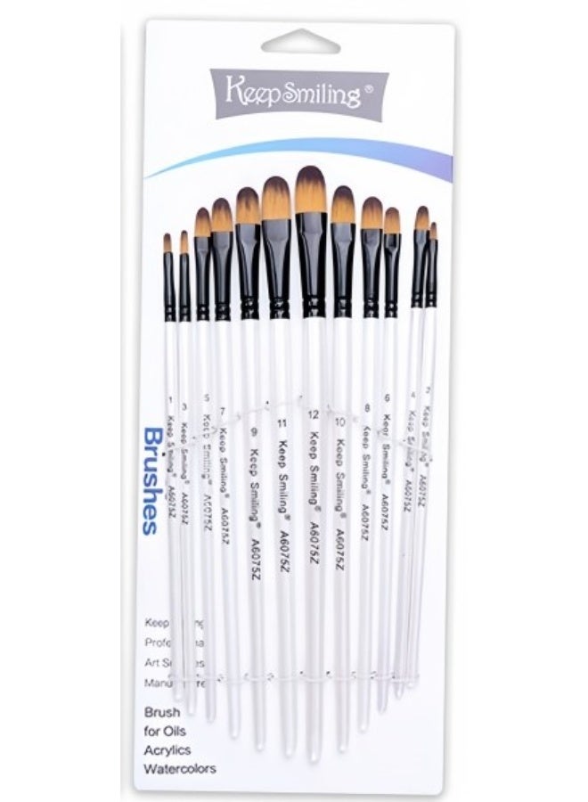 Keep Smiling 12PCS Professional Artist Brush Set for Oil, Acrylic & Watercolor