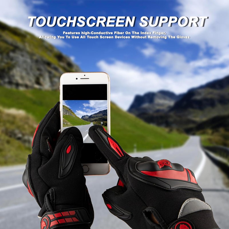 BADOWL RYDON Knuckle Protection Riding Gloves | Anti-Slip Grip & Touchscreen Sports Gloves | Durable, Breathable, All-Weather Design (RED, XL) - Image 5