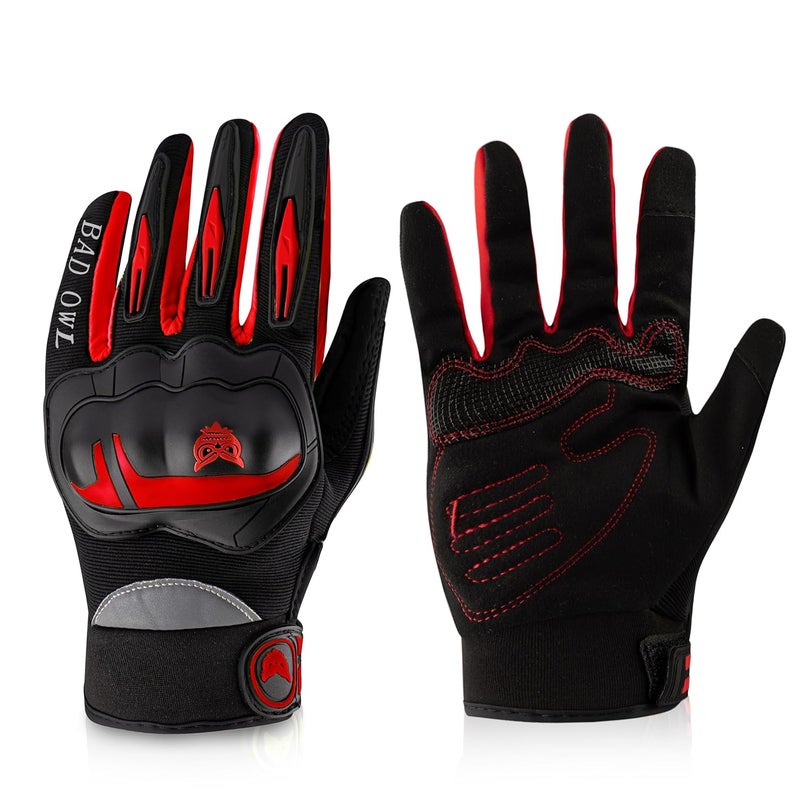 BADOWL RYDON Knuckle Protection Riding Gloves | Anti-Slip Grip & Touchscreen Sports Gloves | Durable, Breathable, All-Weather Design (RED, XL) - Image 1
