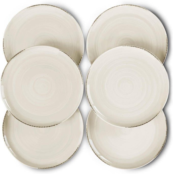 CERAMIC HELIX SWIRL DINNER PLATES SET OF 6 10IN MODERN SPIRAL PORCELAIN DISH DINNERWARE FOR KITCHEN SERVING RESTAURANTS DISHWASHER MICROWAVE FREEZER OVEN SAFE DISHWARE SNOWY WHITE