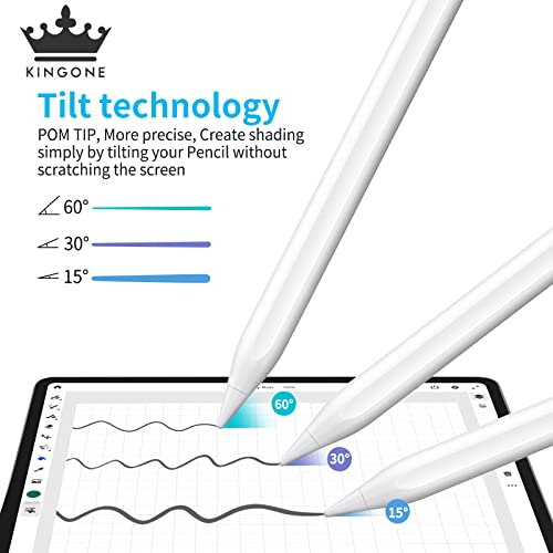 KINGONE Upgraded Stylus Pen, iPad Pencil, Ultra High Precision&Sensitivity, Palm Rejection, Prevents False ON/Off Touch, Power Display, Tilt Sensitivity, Magnetic Adsorption for iPad 2018&Later, White - Image 5
