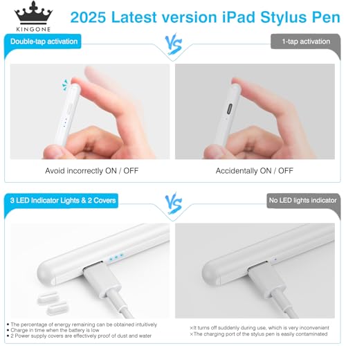 KINGONE Upgraded Stylus Pen, iPad Pencil, Ultra High Precision&Sensitivity, Palm Rejection, Prevents False ON/Off Touch, Power Display, Tilt Sensitivity, Magnetic Adsorption for iPad 2018&Later, White - Image 4