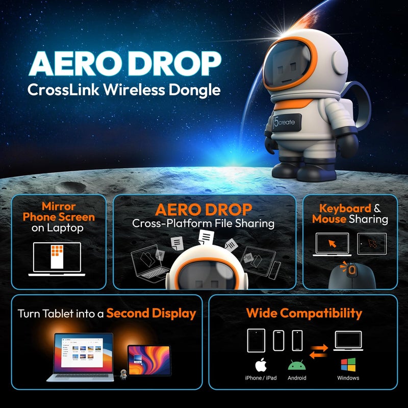 j5create AeroDrop CrossLink Wireless Dongle - Instant Share Files, Photos, Keyboard, Mouse, and Screen Between iPhone/iPad/Android and Windows Computer (JUAW22) - Image 2