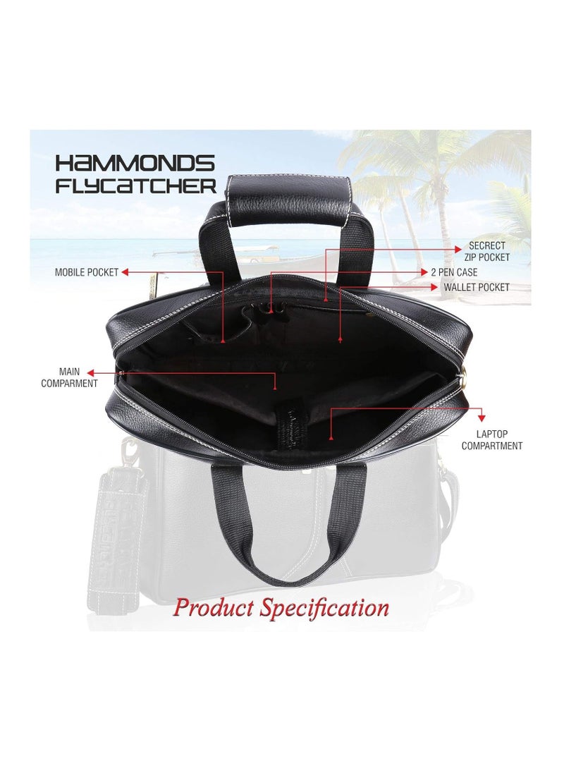 HAMMONDS FLYCATCHER - Laptop Bag for Men - Leather Office Shoulder Bag - Fits 14/15.6/16 Inch Laptop - Black - Crossbody Leather Hand Bag for Men - Executive Messenger Bag with Water Resistant - Image 1