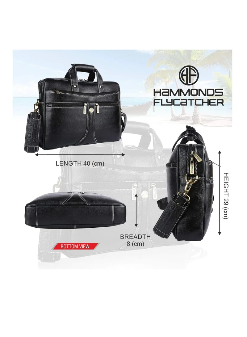 HAMMONDS FLYCATCHER Laptop Bag for Men - Leather Office Shoulder Bag - Fits 14/15.6/16 Inch Laptop - Black - Crossbody Leather Hand Bag for Men - Executive Messenger Bag with Water Resistant