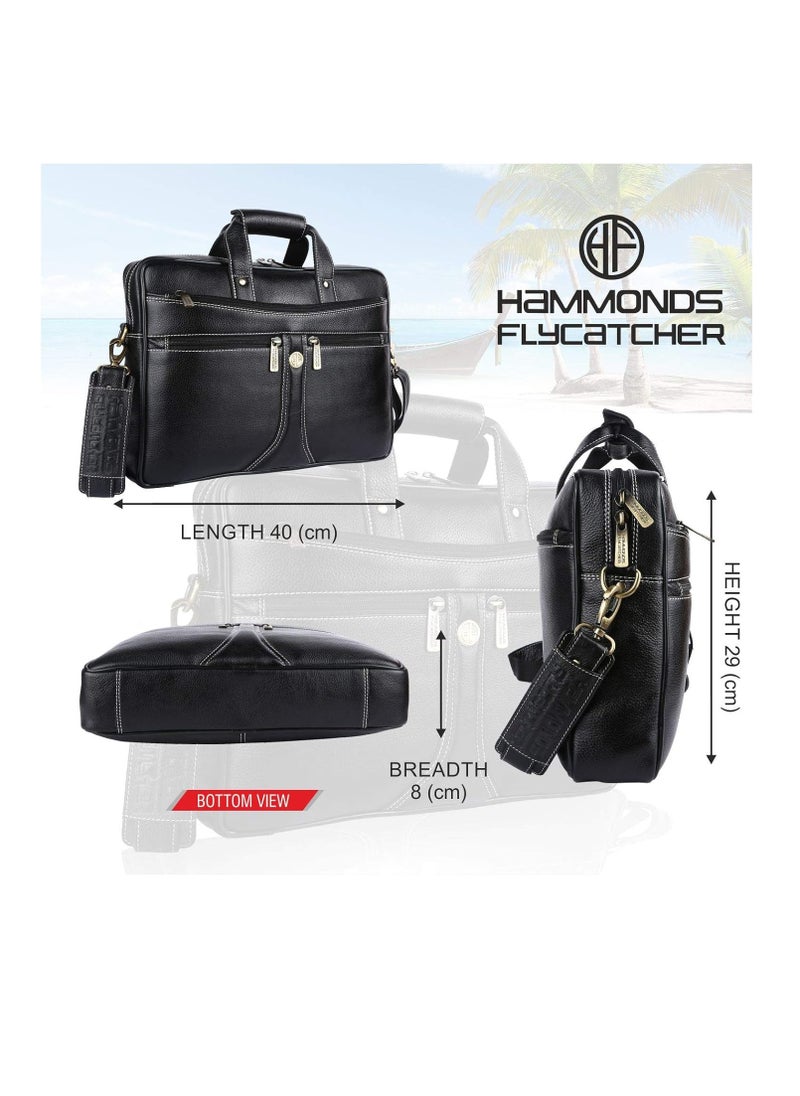 HAMMONDS FLYCATCHER - Laptop Bag for Men - Leather Office Shoulder Bag - Fits 14/15.6/16 Inch Laptop - Black - Crossbody Leather Hand Bag for Men - Executive Messenger Bag with Water Resistant - Image 1