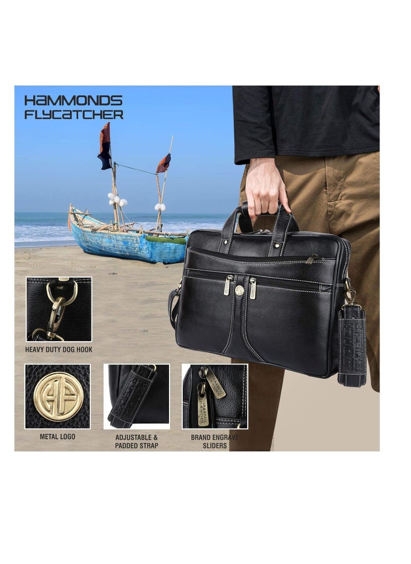 HAMMONDS FLYCATCHER - Laptop Bag for Men - Leather Office Shoulder Bag - Fits 14/15.6/16 Inch Laptop - Black - Crossbody Leather Hand Bag for Men - Executive Messenger Bag with Water Resistant - Image 1