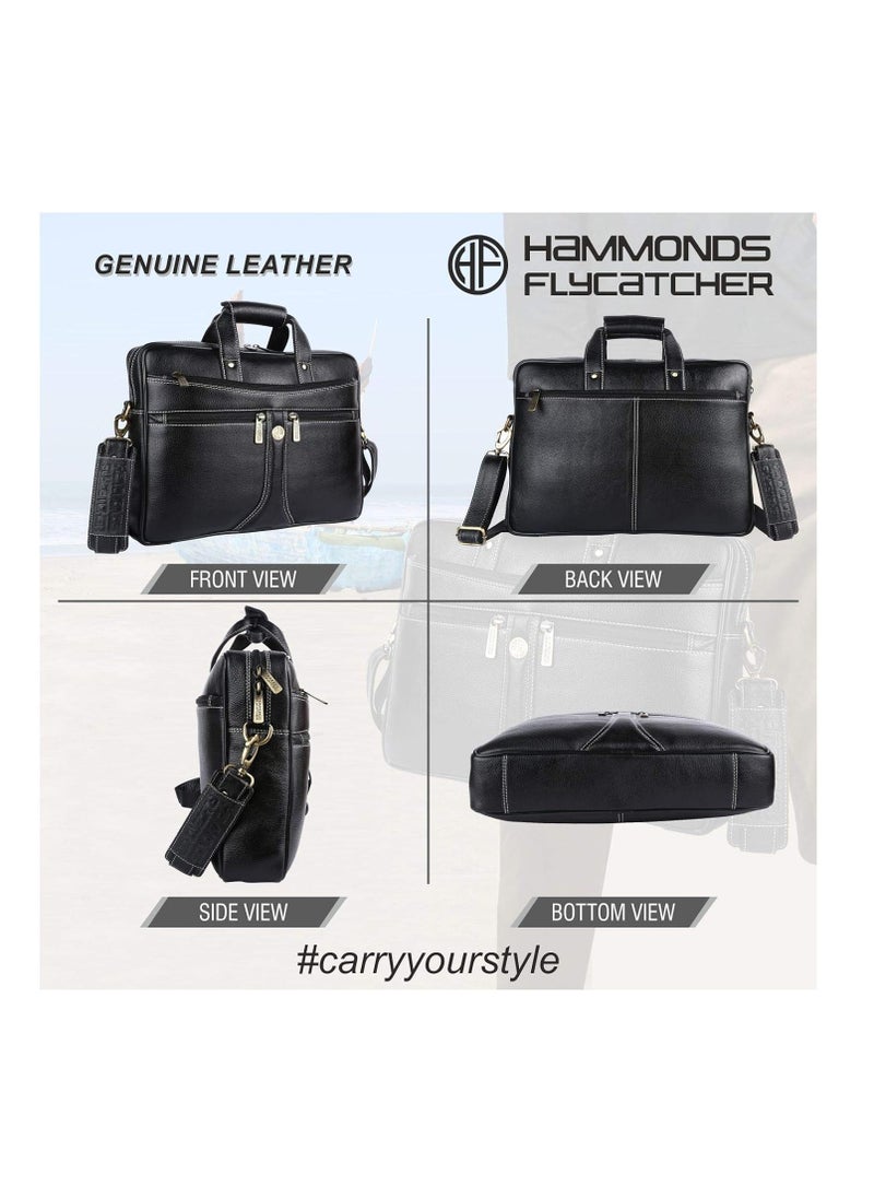 HAMMONDS FLYCATCHER - Laptop Bag for Men - Leather Office Shoulder Bag - Fits 14/15.6/16 Inch Laptop - Black - Crossbody Leather Hand Bag for Men - Executive Messenger Bag with Water Resistant - Image 1