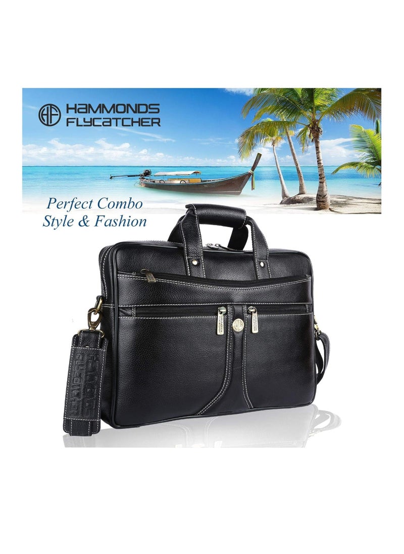 HAMMONDS FLYCATCHER - Laptop Bag for Men - Leather Office Shoulder Bag - Fits 14/15.6/16 Inch Laptop - Black - Crossbody Leather Hand Bag for Men - Executive Messenger Bag with Water Resistant - Image 1