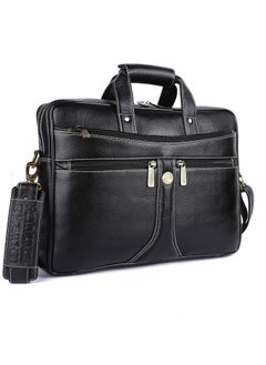 Laptop Bag for Men - Leather Office Shoulder Bag - Fits 14/15.6/16 Inch Laptop - Black - Crossbody Leather Hand Bag for Men - Executive Messenger Bag with Water Resistant