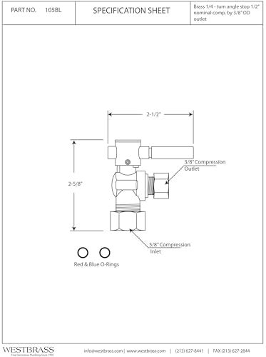 Westbrass R105BL-62 1/4-Turn Lever Handle Angle Stop Shut Off Valve, 5/8" OD x 3/8" OD, Matte Black - Image 2
