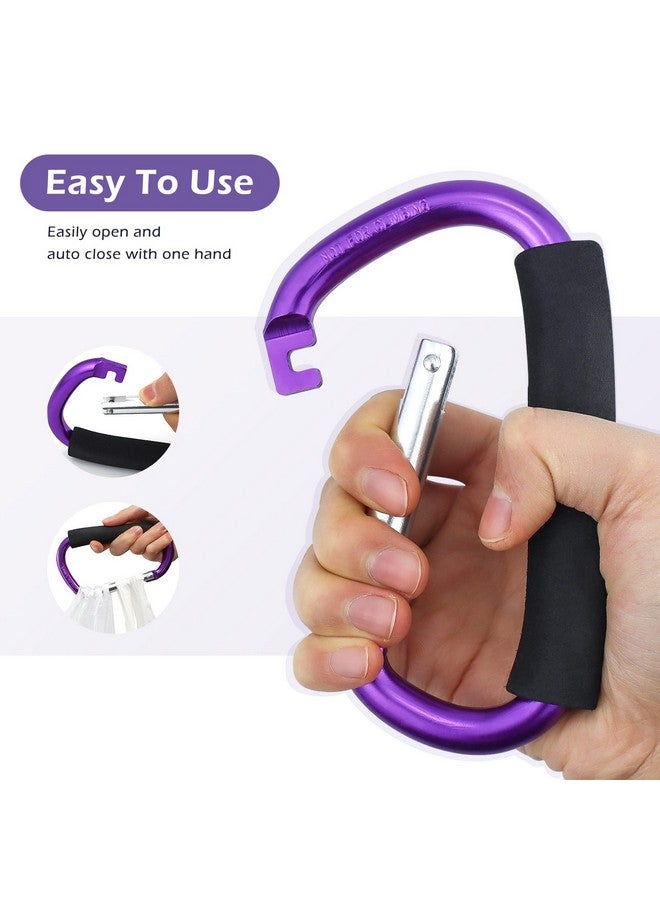 JIALEEY Strong Large Durable Buggy Carabiner Stroller Hooks Mummy Clip Pram Pushchair Grocery or Shopping and Plastic Bags Holder, 2 Pack Purple - Image 4